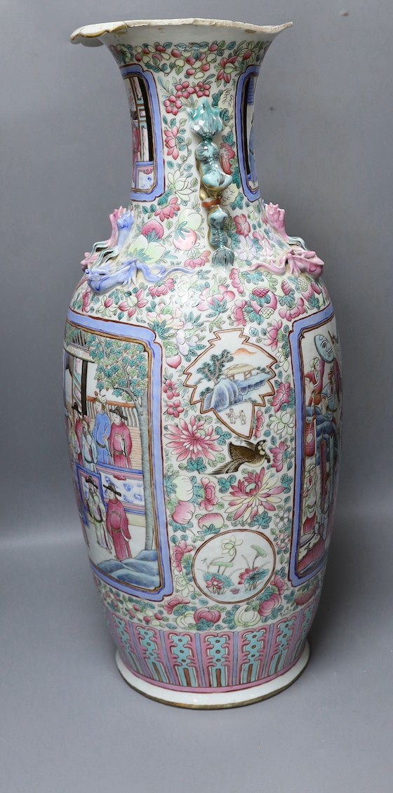 A large Chinese famille rose 'warrior's' vase, 19th century. Neck a.f. 62cm